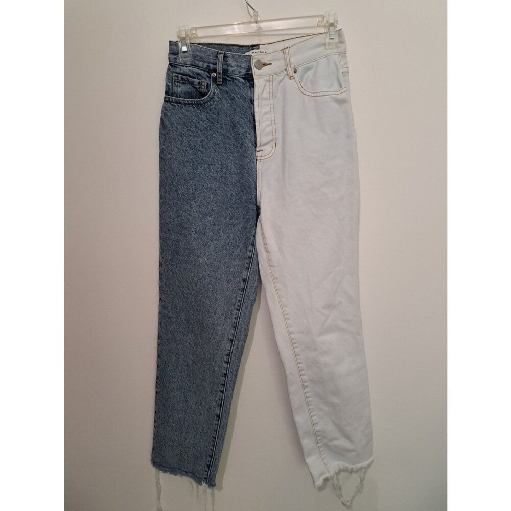 PacSun Eco White Two-Tone High Waisted Straight Leg Jeans- Size 26